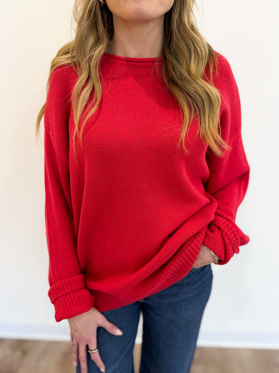 Vivienne Oversized Roll Neck Sweater in Red