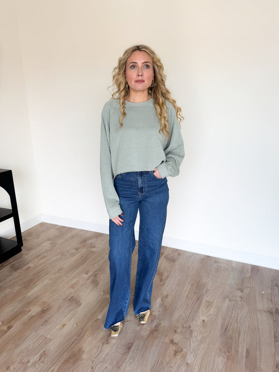 Camellia Crop Sweatshirt in Sage Green