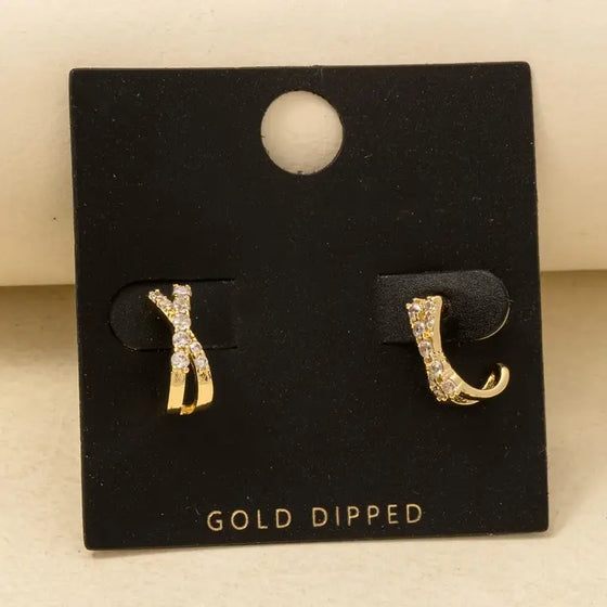 WIlder Pave X Hoop Earrings in Gold