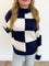 Trina Checkered Mock Neck Sweater in Navy