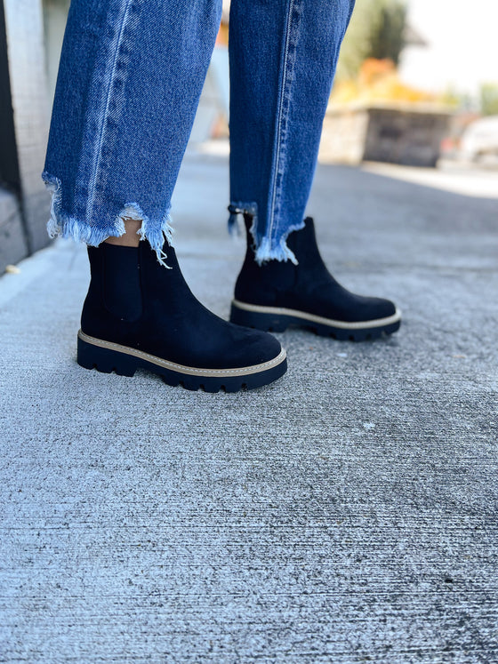 Magnolia Suede Lug Booties in Black