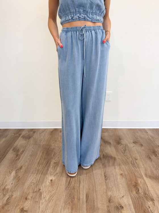 Salma Wide Leg Chambray Pants