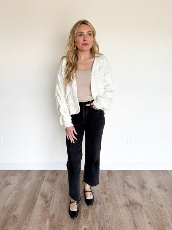 Damaris Oversized Cable Cardigan in Whip Cream