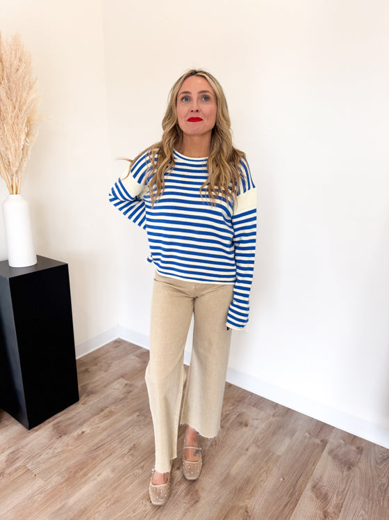 Luna Stripe Knit Sweater in Pacific
