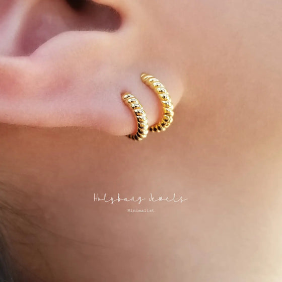 Kate Dainty Braided Hoop Earrings in Gold