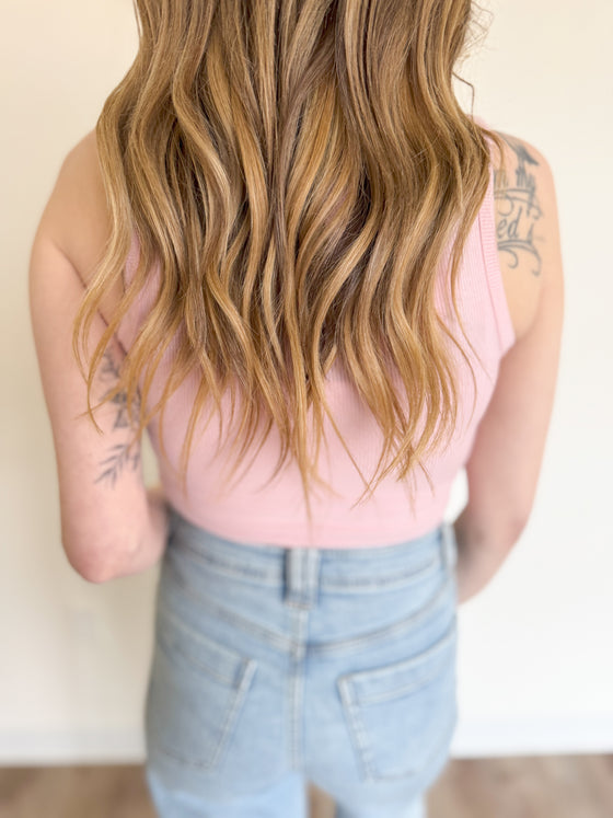 Opal Ribbed Tank Bodysuit in Light Pink