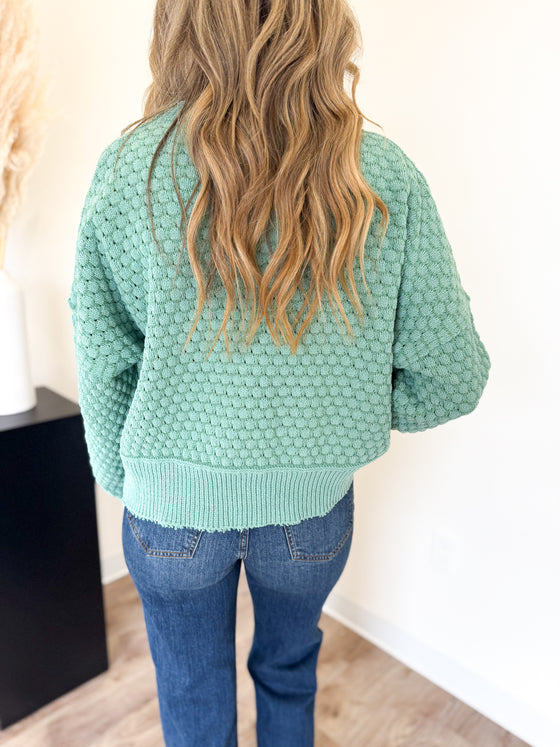 Aria Texture Knit Sweater in Green