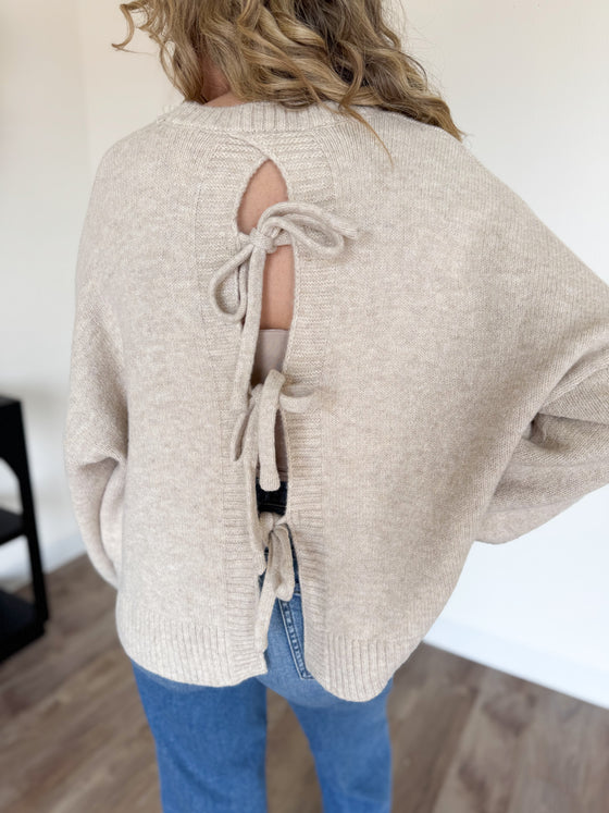 Astrid Tie-Back Sweater in Taupe