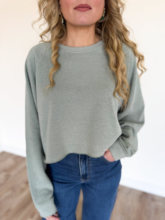 Camellia Crop Sweatshirt in Sage Green