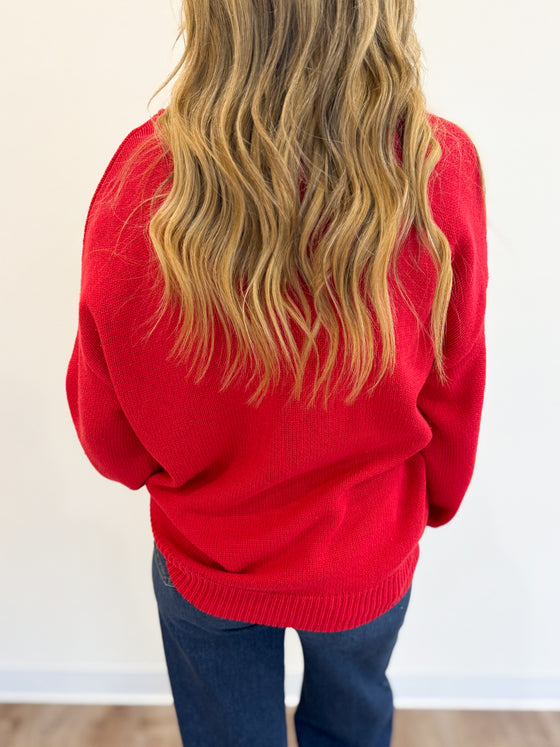 Vivienne Oversized Roll Neck Sweater in Red