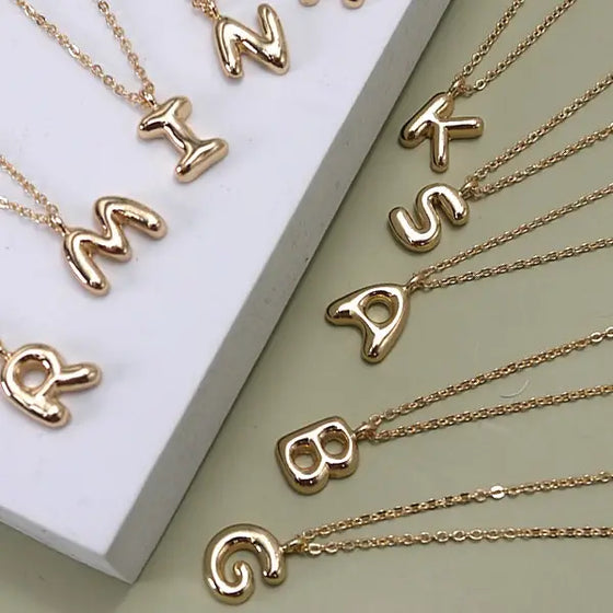 Lynnette Balloon Bubble Monogram Necklace in Gold