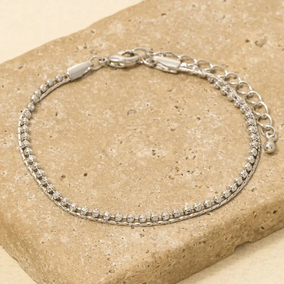 Justine Layered Chain Bead Bracelet in Silver