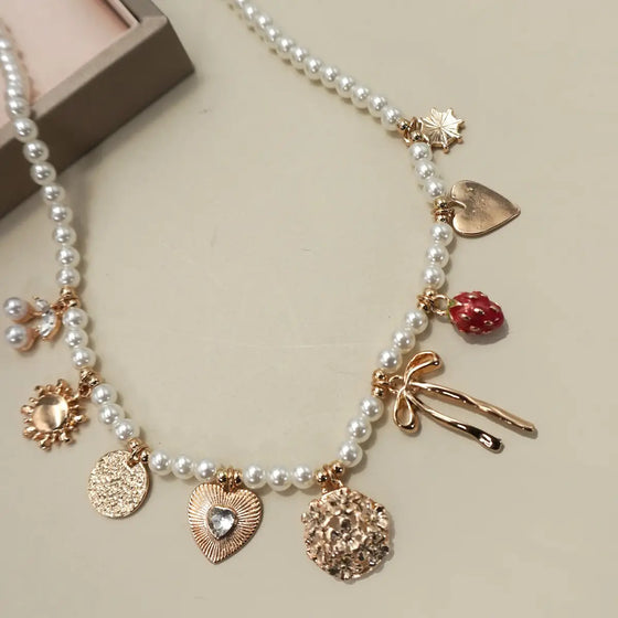 Seraphina Beaded Pearl Charm Necklace