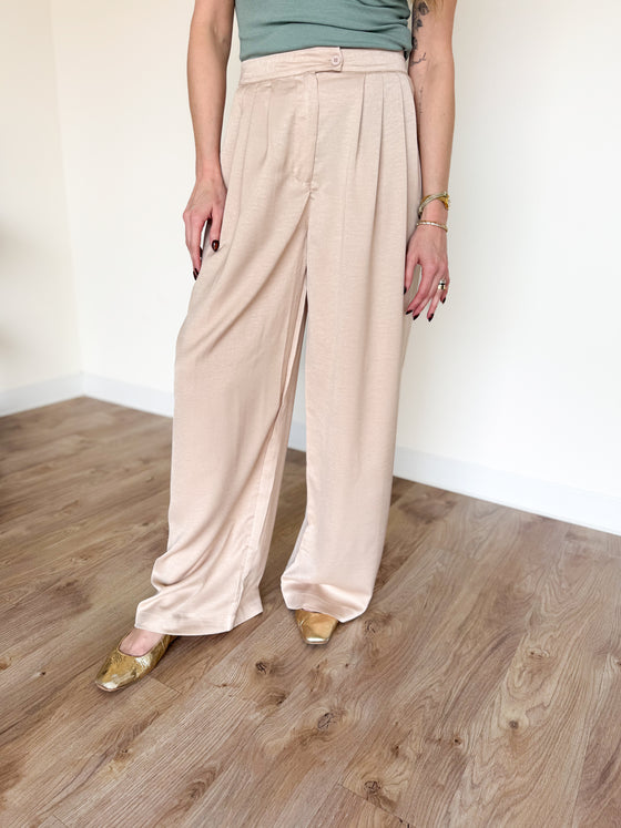 Isolde Wide Leg Pleated Pants in Almond