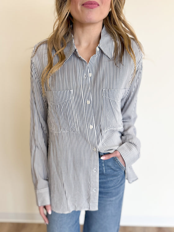 Halle Button Down Top in Bluestone