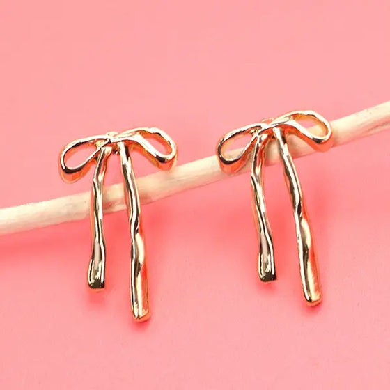 Eloise Bow Ribbon Stud Earrings in Gold