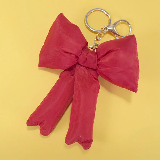 Tallulah Puffy Bow Ribbon Bag Charm Keychain in Red