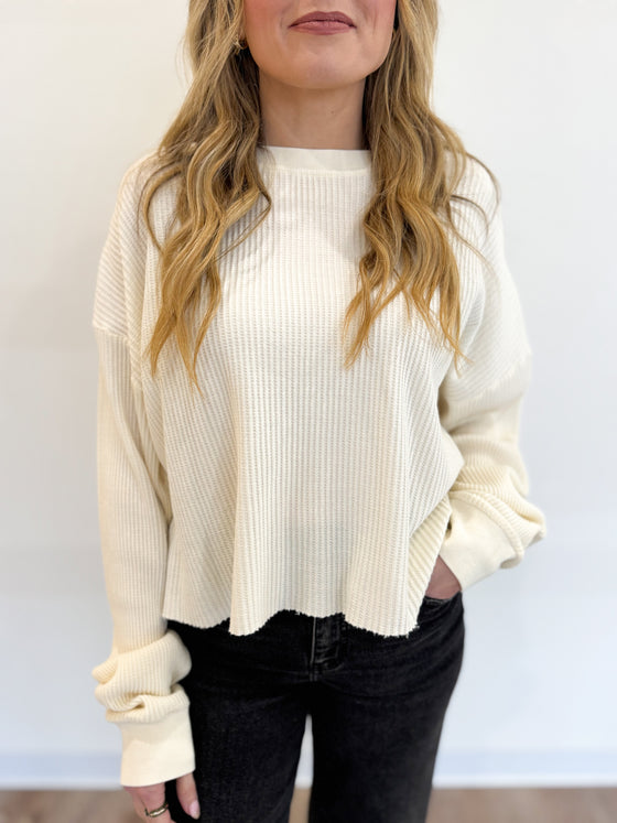 Clio Mineral Washed Waffle LS Top in Cream