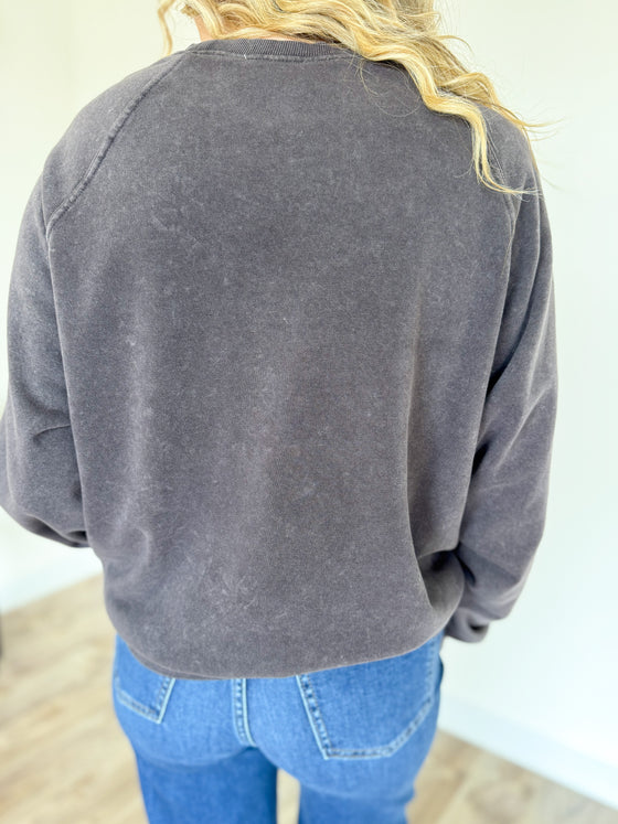 Farrah Mineral Washed Raglan Sweatshirt in Dark Brown