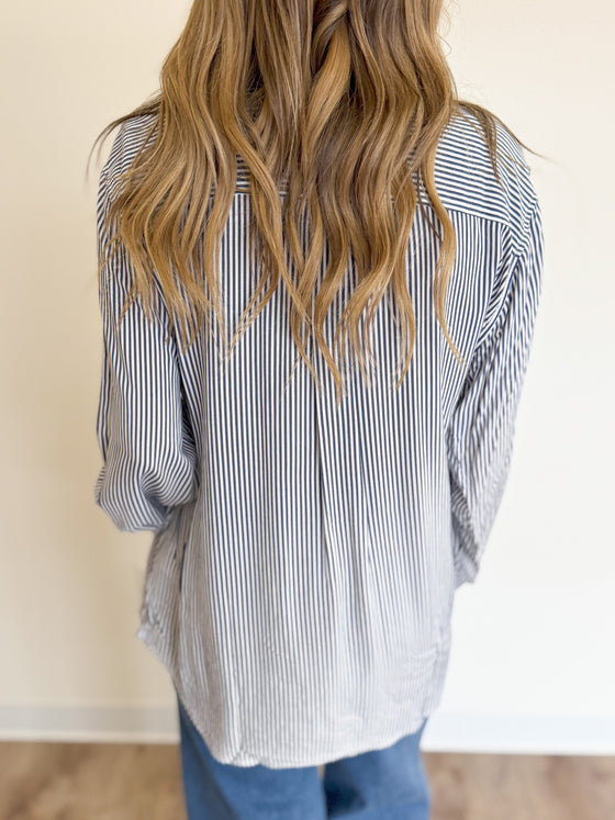 Halle Button Down Top in Bluestone