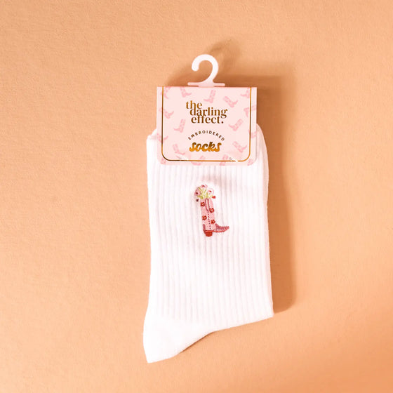Embroidered Crew Socks - Cowgirl Boot