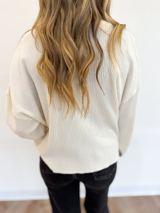 Clio Mineral Washed Waffle LS Top in Cream