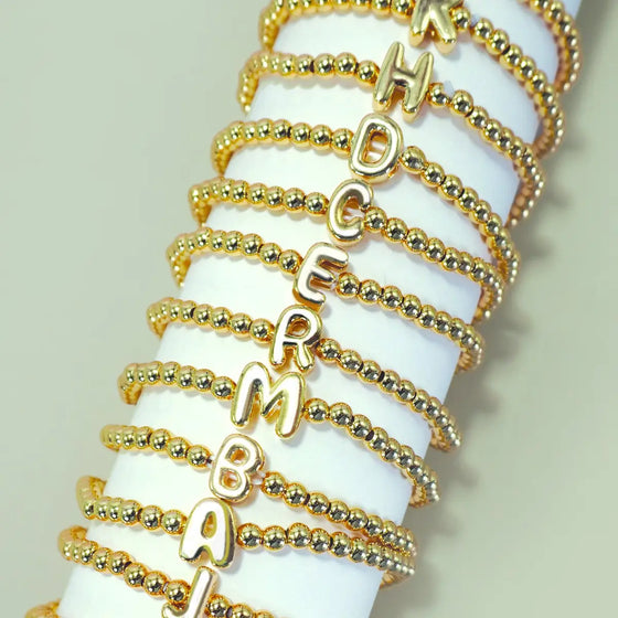 Tessa Initial Monogram Bubble Stretch Bracelet in Gold