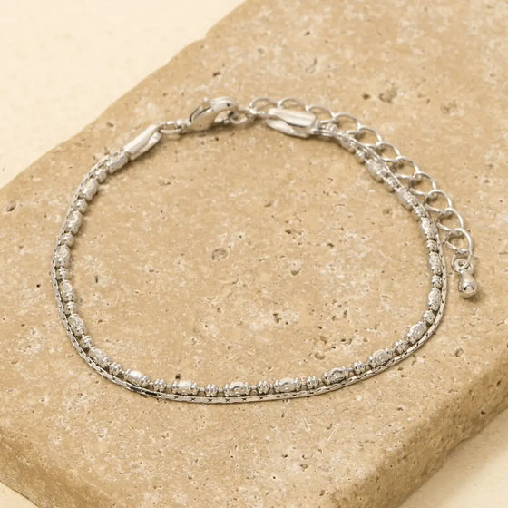 Freida Layered Snake Chain Bead Bracelet in Silver