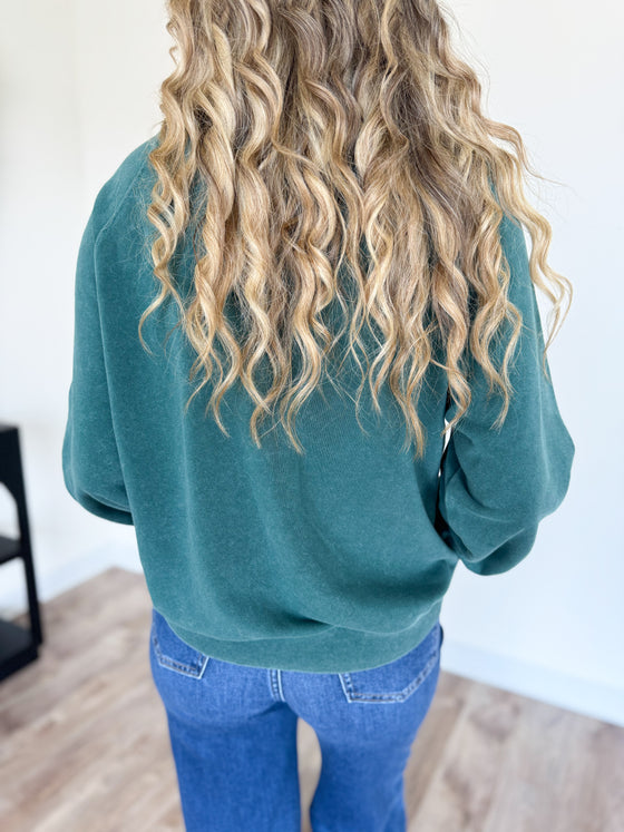 Farrah Mineral Washed Raglan Sweatshirt in Dark Green