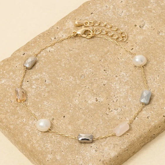 Olya Pearl + Bead Chain Bracelet in Silver