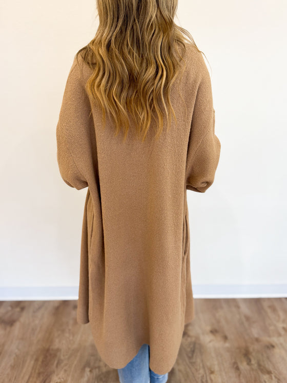 Roslyn Longline Open Sweater in Dark Taupe