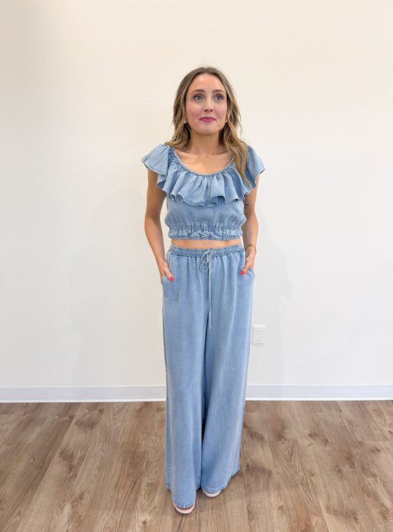 Salma Wide Leg Chambray Pants