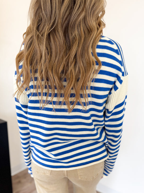 Luna Stripe Knit Sweater in Pacific