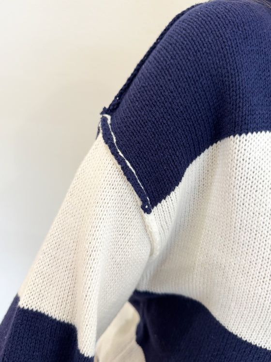 Trina Checkered Mock Neck Sweater in Navy