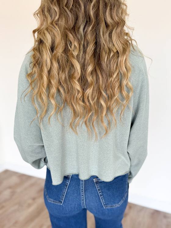 Camellia Crop Sweatshirt in Sage Green