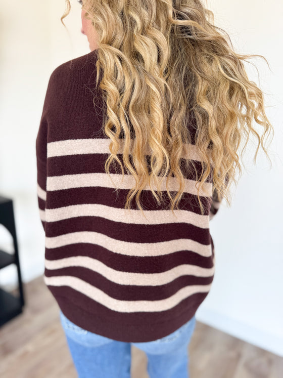 Carlyle Crew Neck Sweater in Brown Stripe