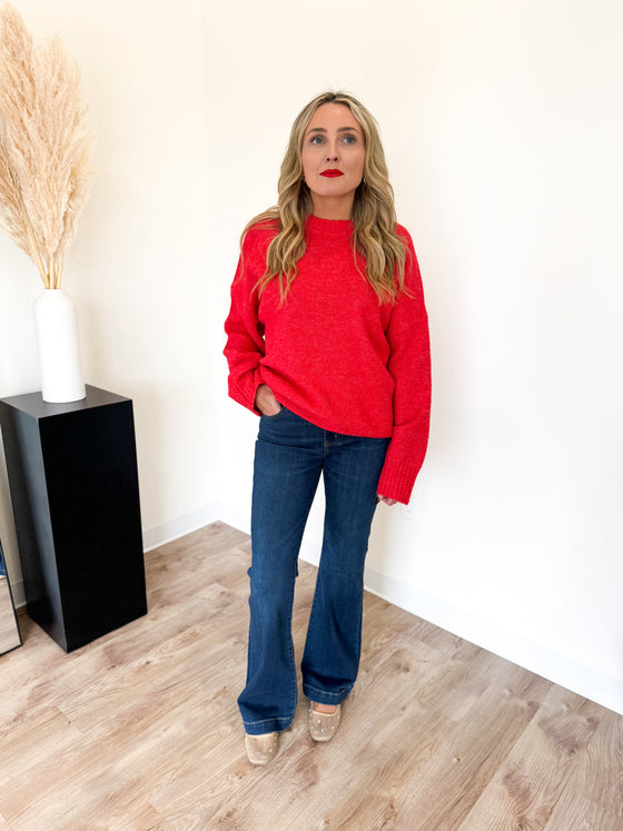 Nadia Oversized Drop Shoulder Sweater in Red