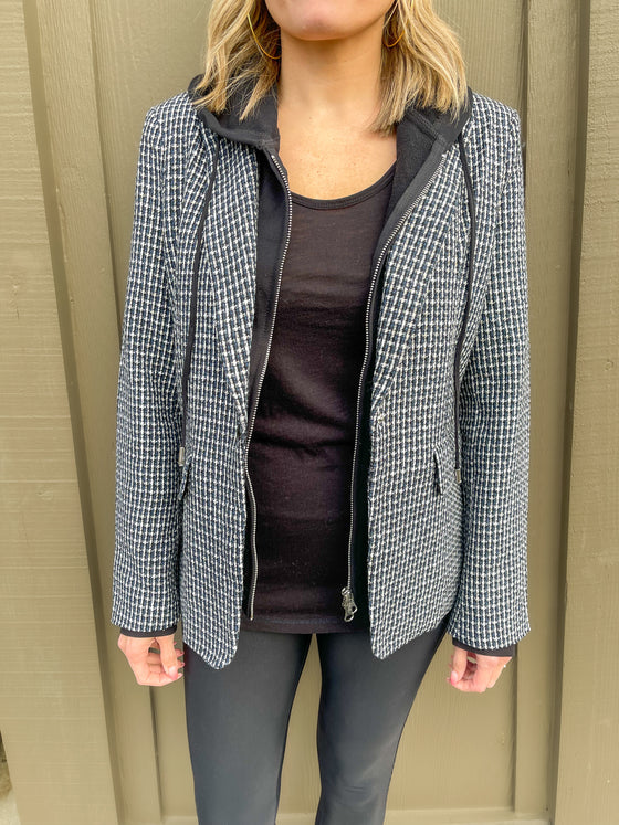 Vivienne Houndstooth Removable Hood Blazer