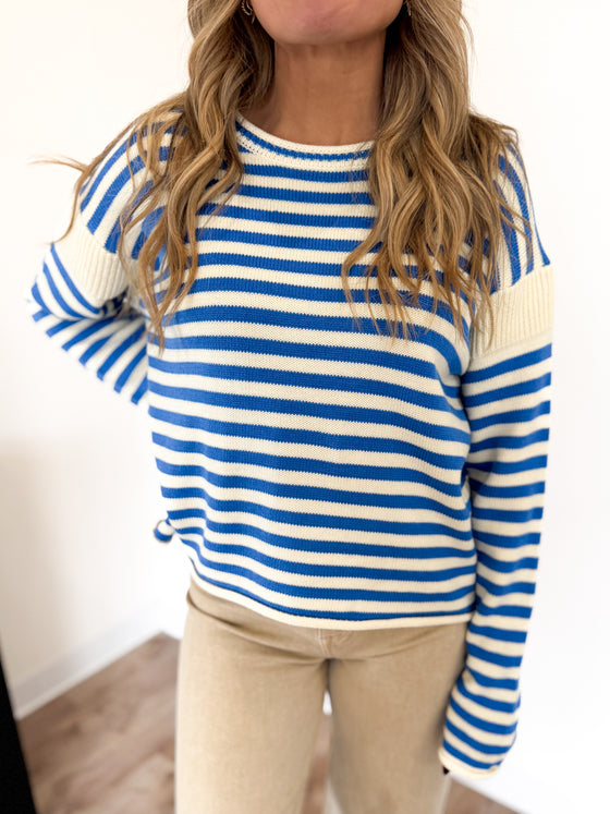 Luna Stripe Knit Sweater in Pacific