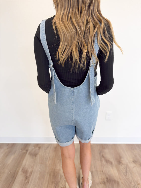 Marlowe Open Back Shortalls in Denim