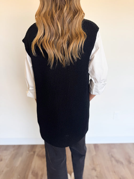 Jersey Wide Shoulder Tunic Knit Vest in Black