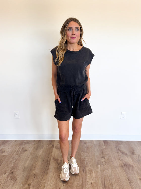 Camille Sleeveless Romper in Black