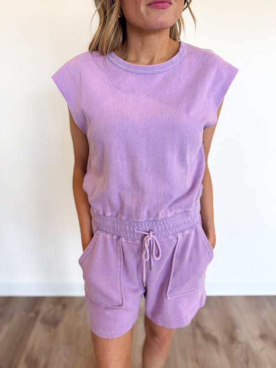 Camille Sleeveless Romper in Wisteria