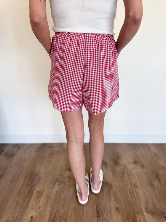 Malia Red & White Gingham Casual Shorts