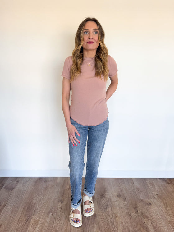 Bardot Ribbed Knit Tee in Ginger
