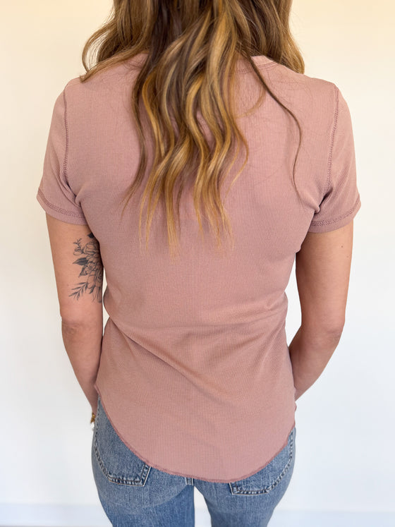 Bardot Ribbed Knit Tee in Ginger