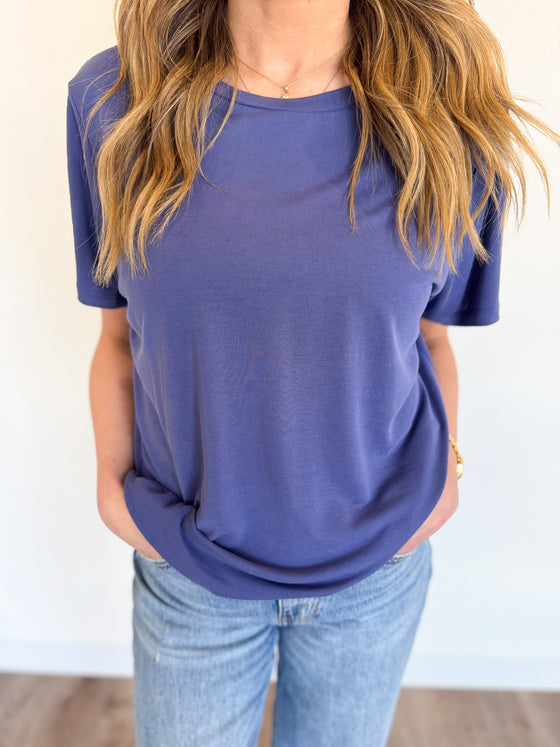 Satyana Round Neck Tee in Dusty Indigo