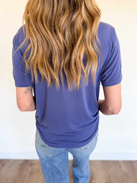 Satyana Round Neck Tee in Dusty Indigo