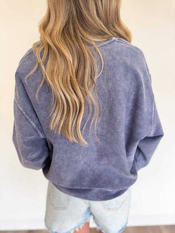 Amanda USA Thermal Crew Neck in Washed Denim