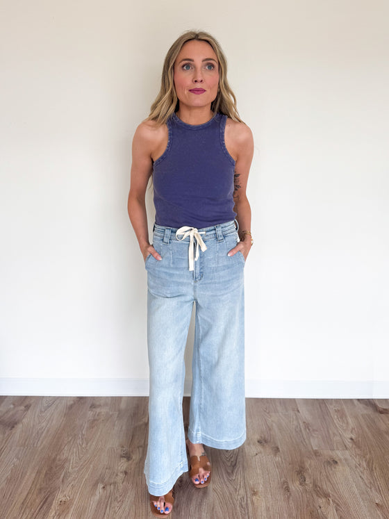 Weslie Washed Denim Tie Front Pants